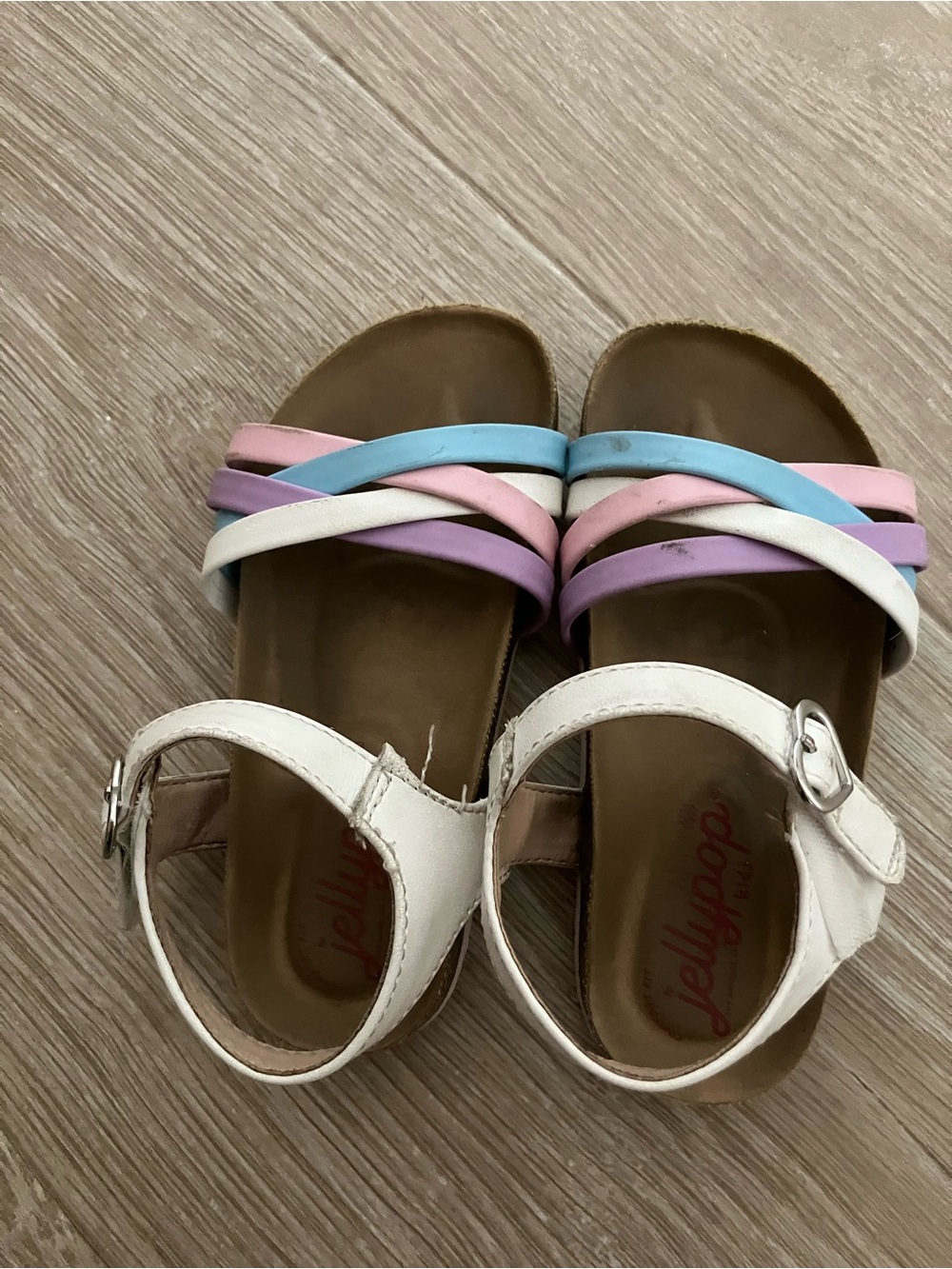 Jellypop White Sandals with Pink, Blue and Lavender Straps